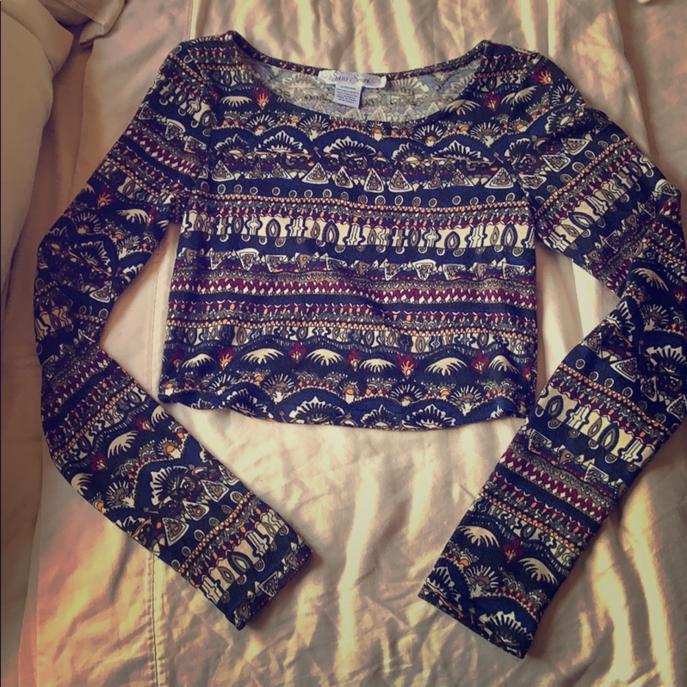Pattern Long Sleeve Crop Top